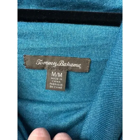 TOMMY BAHAMA turtle cowl neck SWEATER FOR WOMEN Size M Blue Wool Blend A11 - Picture 2 of 5
